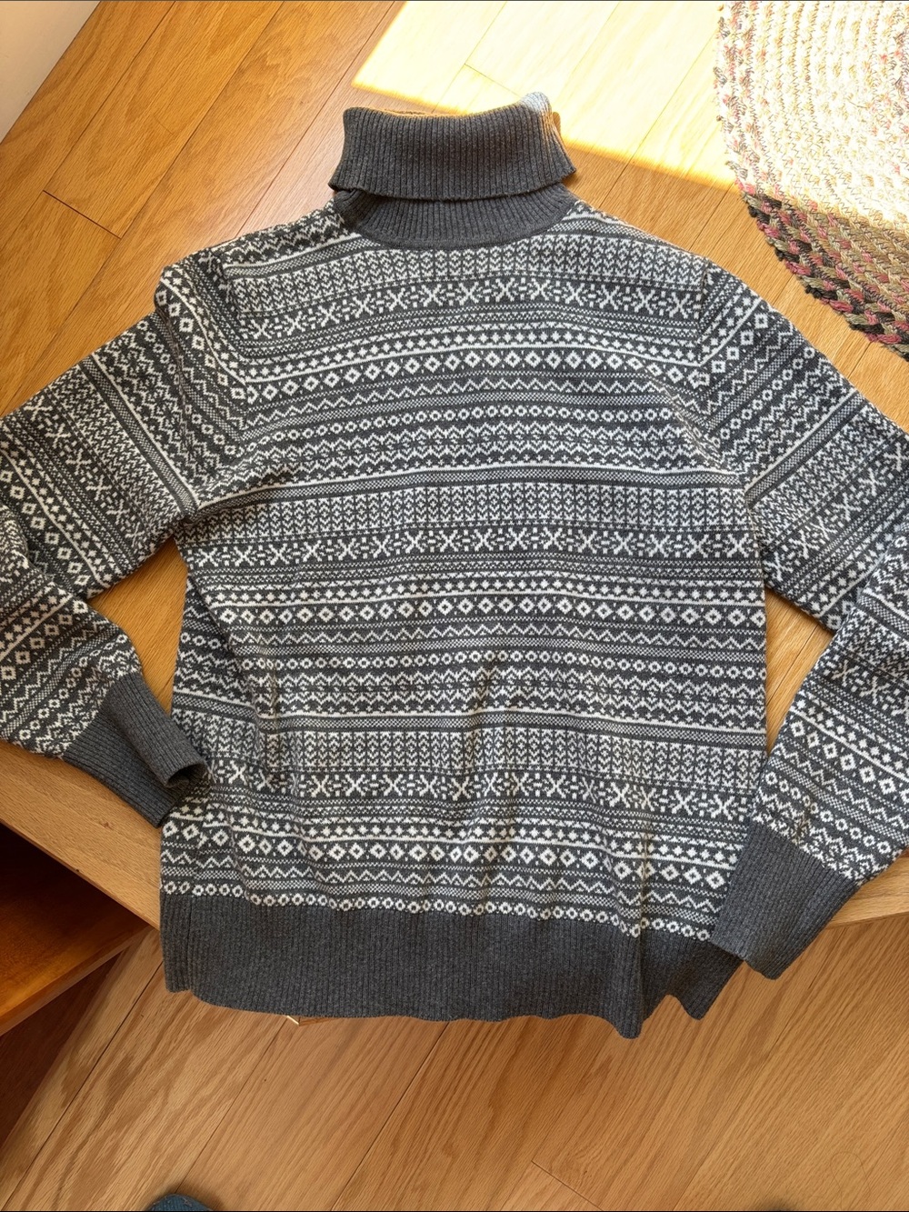 LL Bean Women's Gray Fair Isle Turtleneck Sweater